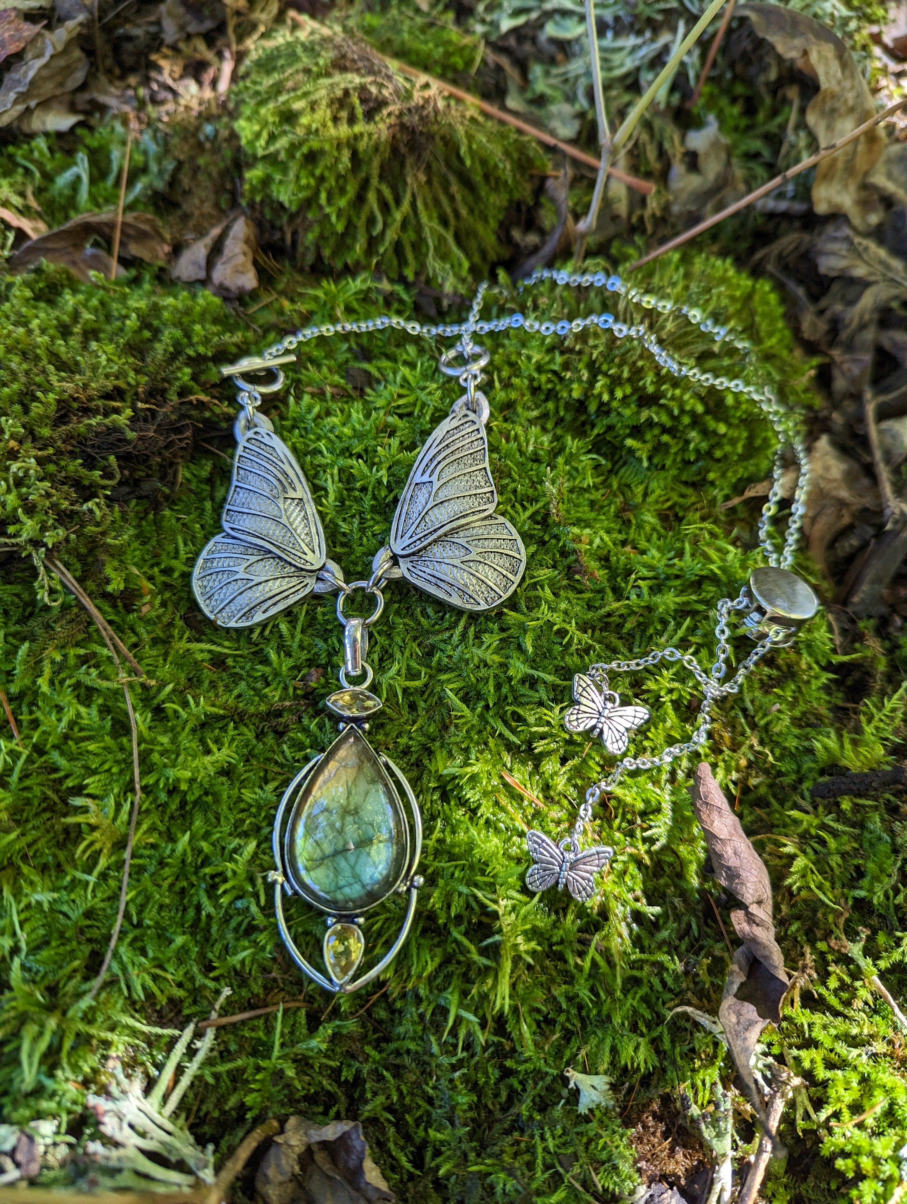 Adjustable Green Labradorite and Citrine Butterfly Necklace