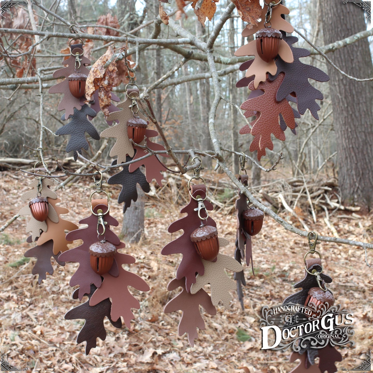 Oak Leaf & Acorn Bell Charm – Brown