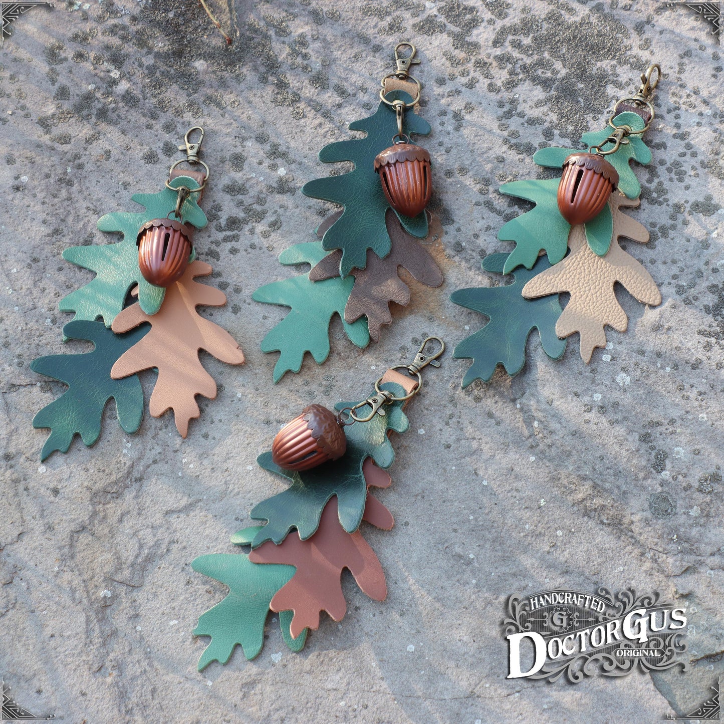 Oak Leaf & Acorn Bell Charm – Green