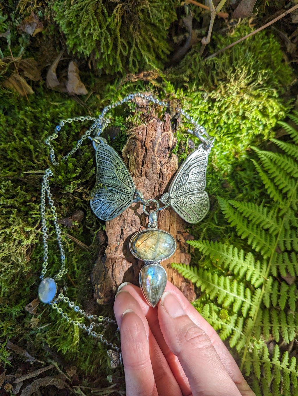 Adjustable Two Stone Labradorite Butterfly Necklace