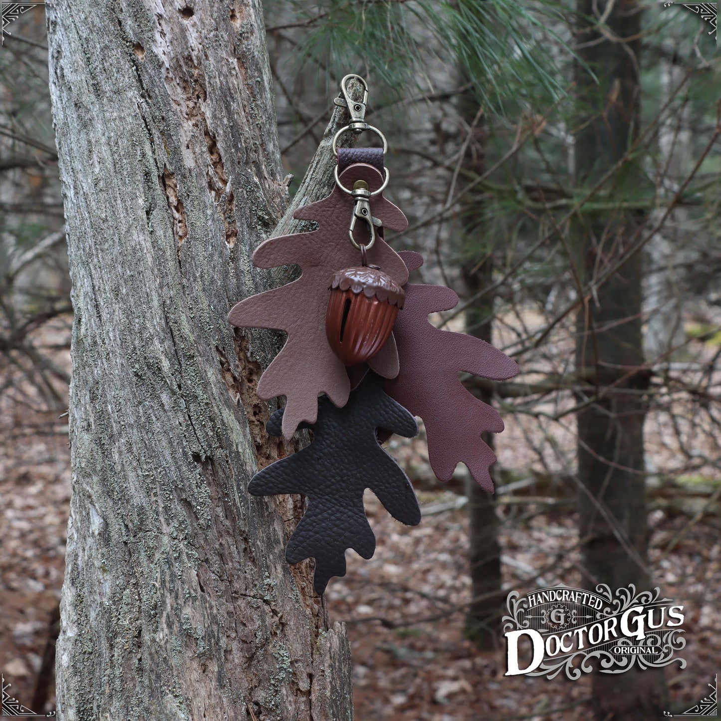 Oak Leaf & Acorn Bell Charm – Brown