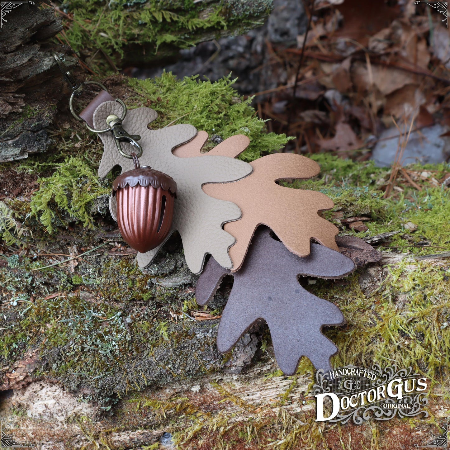 Oak Leaf & Acorn Bell Charm – Brown