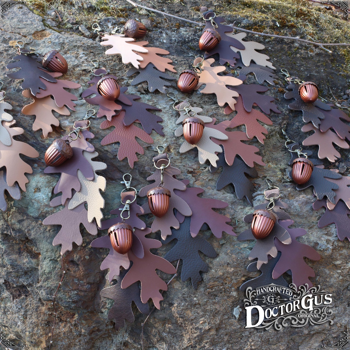 Oak Leaf & Acorn Bell Charm – Brown