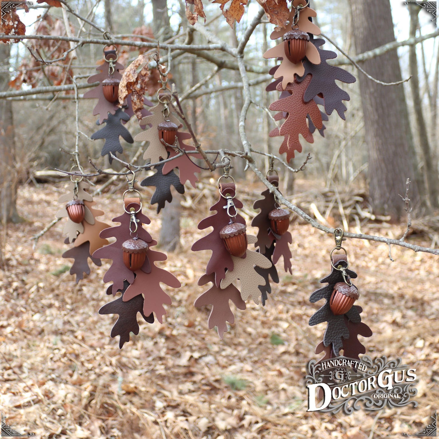 Oak Leaf & Acorn Bell Charm – Brown