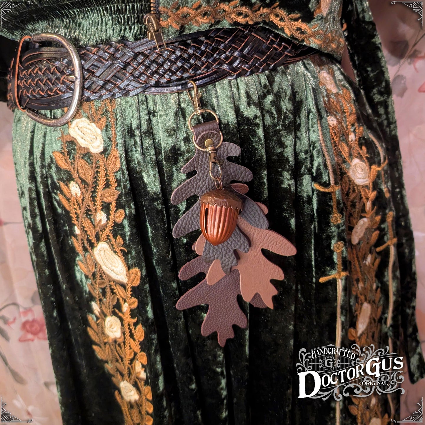 Oak Leaf & Acorn Bell Charm – Brown
