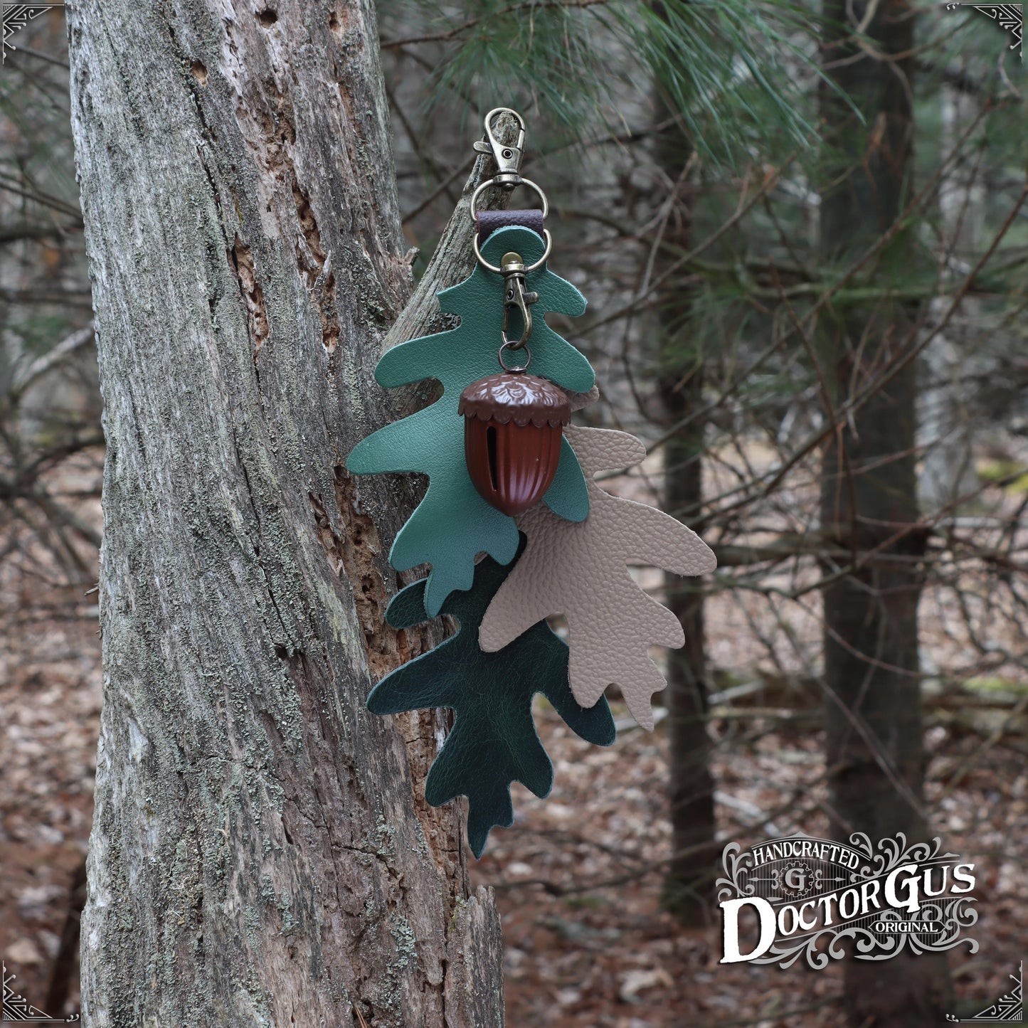 Oak Leaf & Acorn Bell Charm – Green