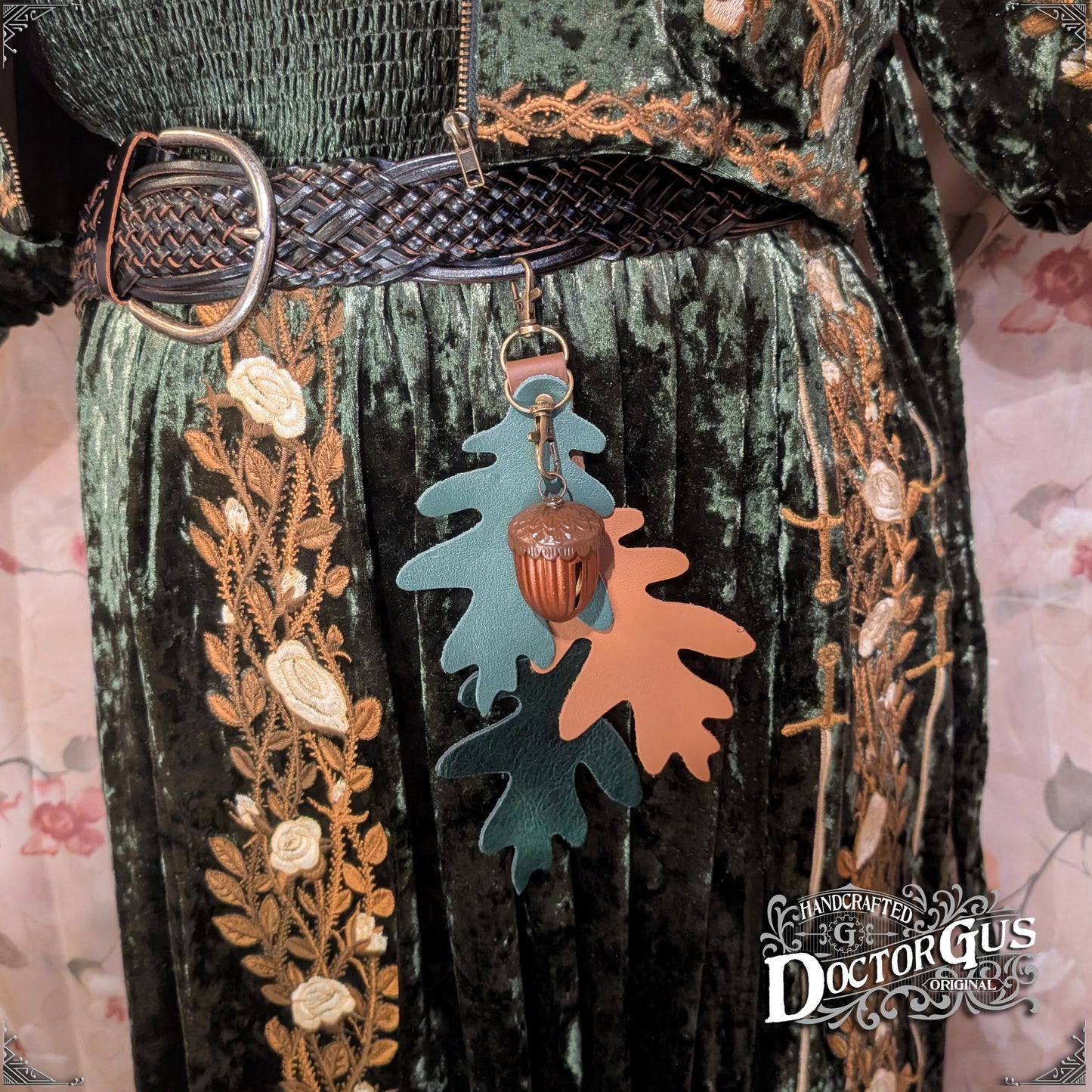 Oak Leaf & Acorn Bell Charm – Green