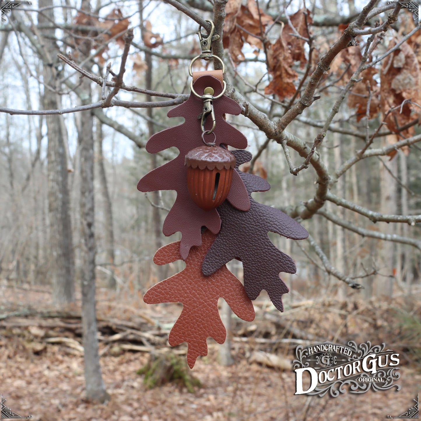 Oak Leaf & Acorn Bell Charm – Brown