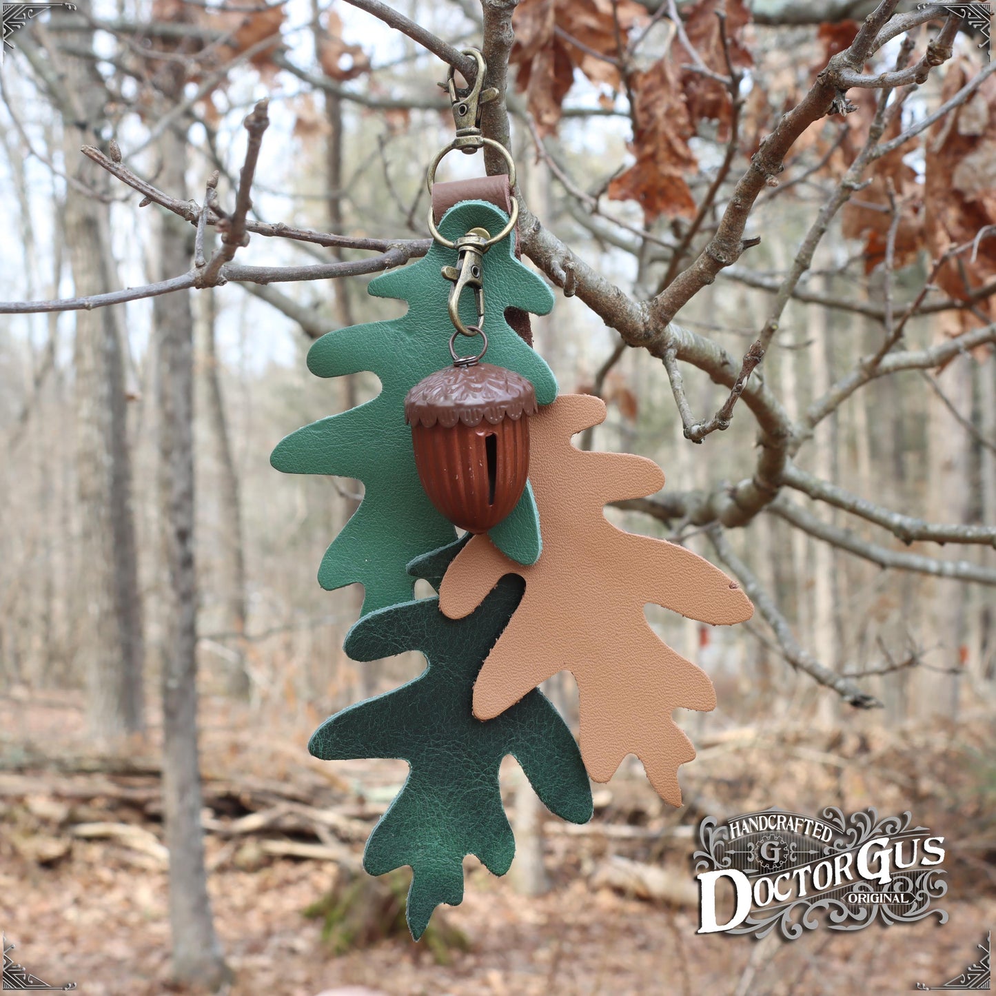 Oak Leaf & Acorn Bell Charm – Green