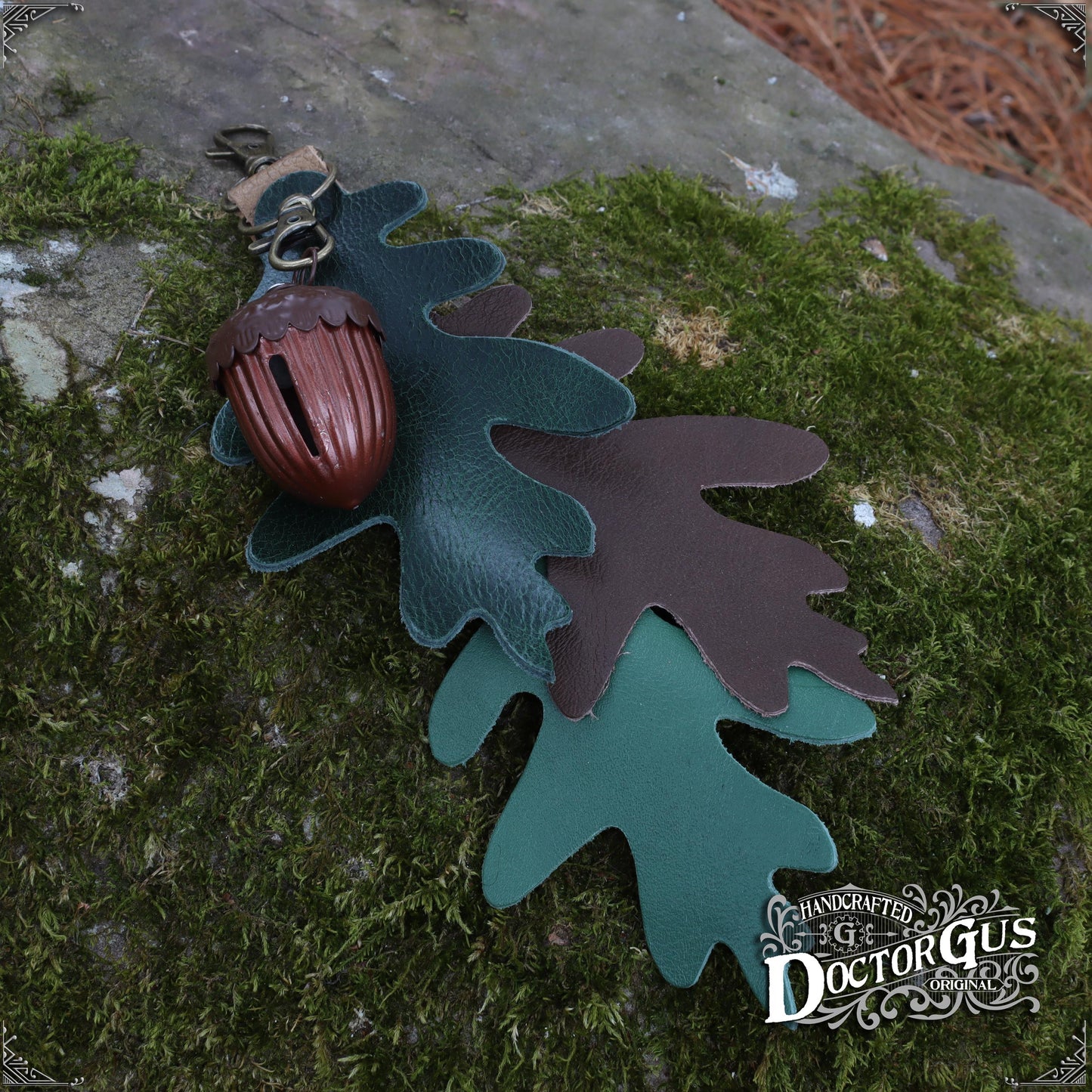 Oak Leaf & Acorn Bell Charm – Green