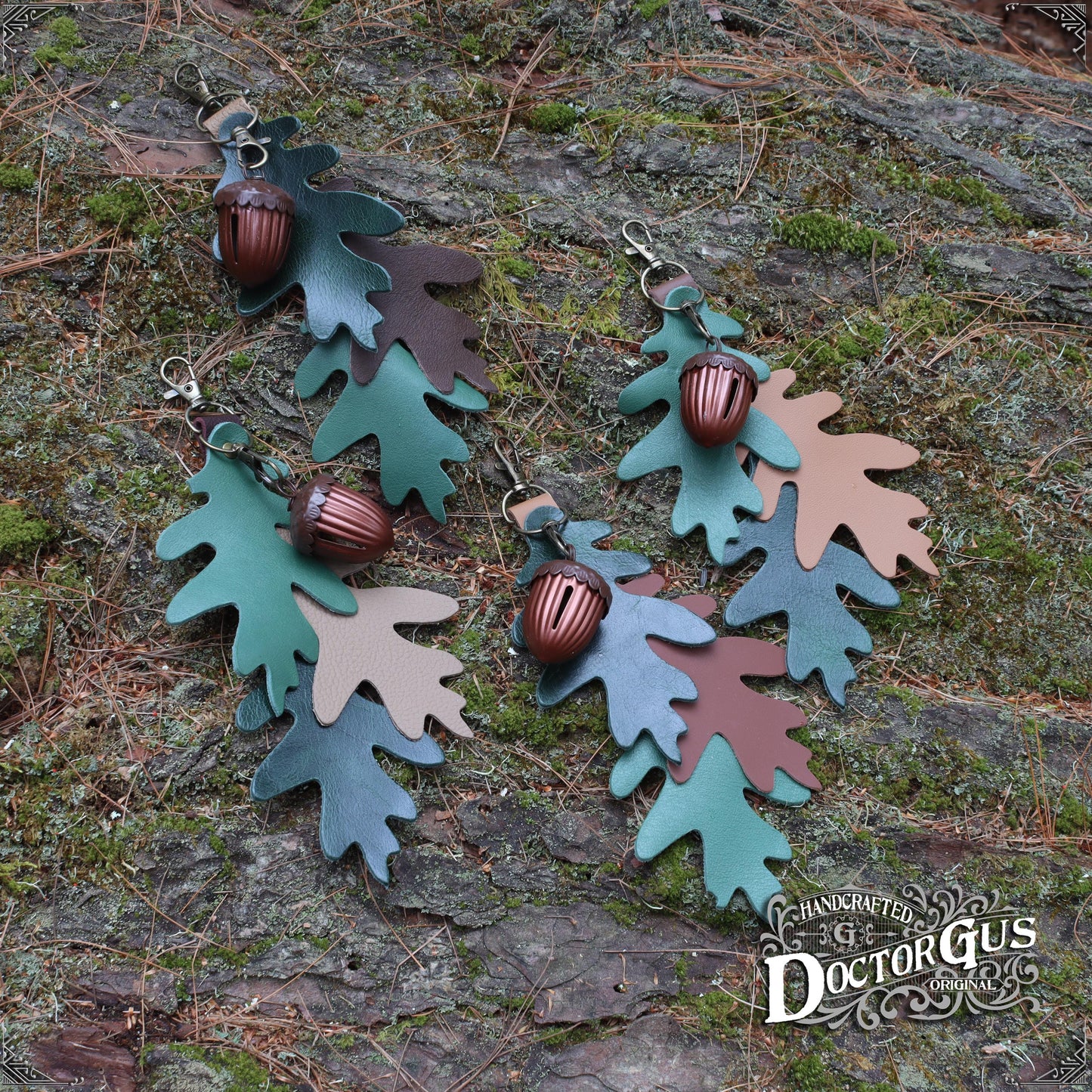 Oak Leaf & Acorn Bell Charm – Green