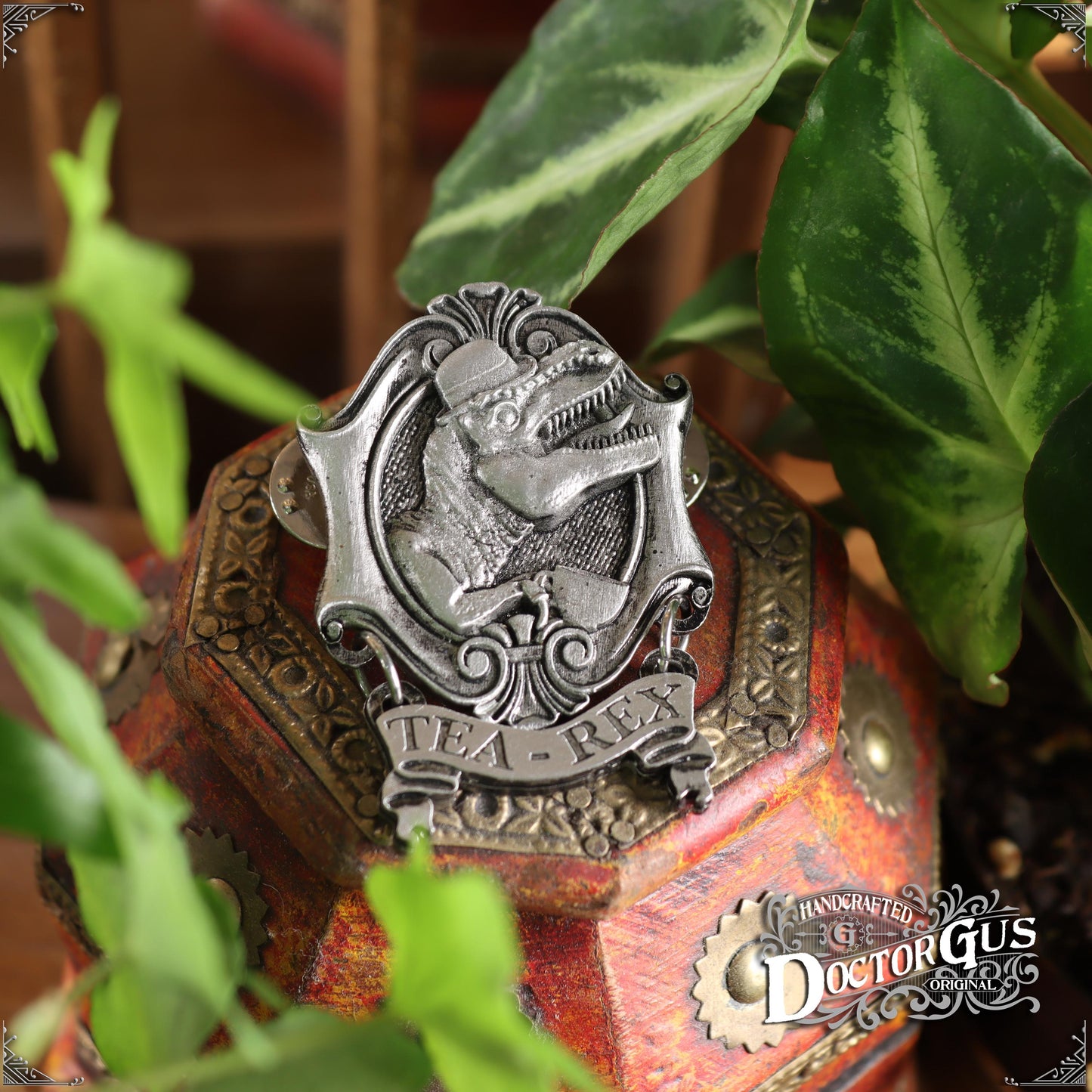 Tea Rex – Handcrafted Pewter Dinosaur Lapel Pin | Funny Tea Lover Gift | Rogues Gallery by Doctor Gus
