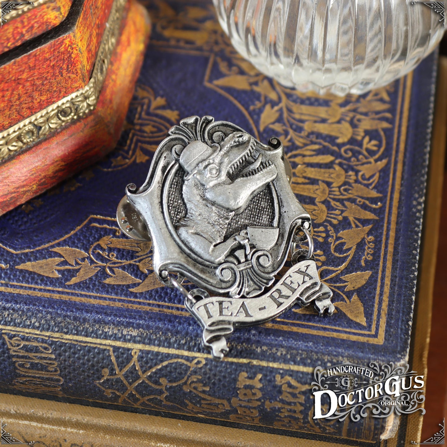 Tea Rex – Handcrafted Pewter Dinosaur Lapel Pin | Funny Tea Lover Gift | Rogues Gallery by Doctor Gus