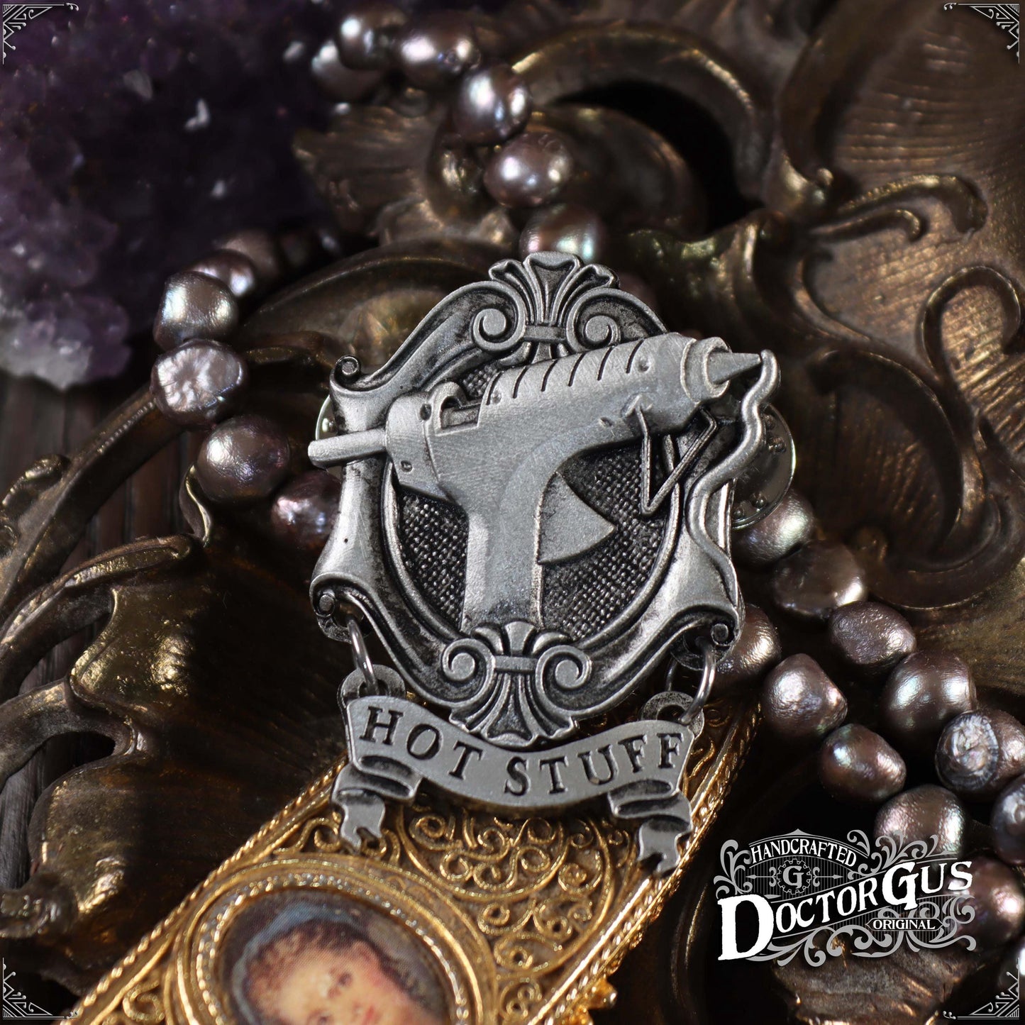 Hot Stuff – Handcrafted Pewter Hot Glue Gun Lapel Pin | Rogues Gallery by Doctor Gus Designs
