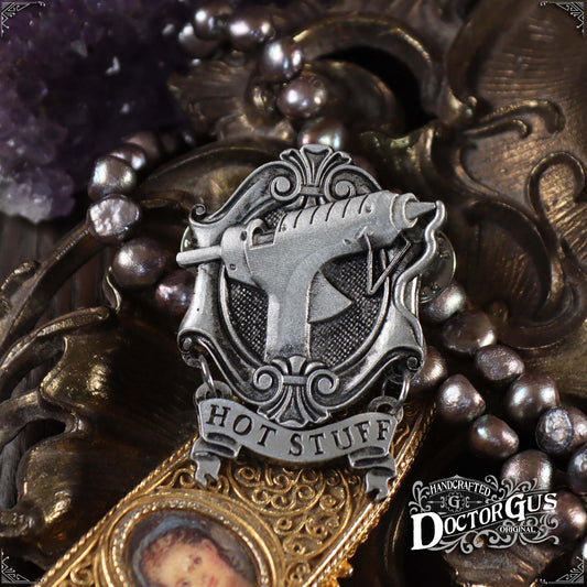 Hot Stuff – Handcrafted Pewter Hot Glue Gun Lapel Pin | Rogues Gallery by Doctor Gus Designs