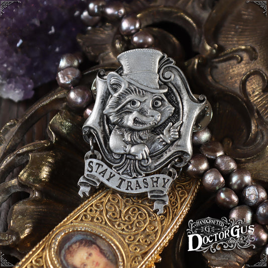 Stay Trashy – Handcrafted Pewter Raccoon Lapel Pin | Rogues Gallery by Doctor Gus Designs