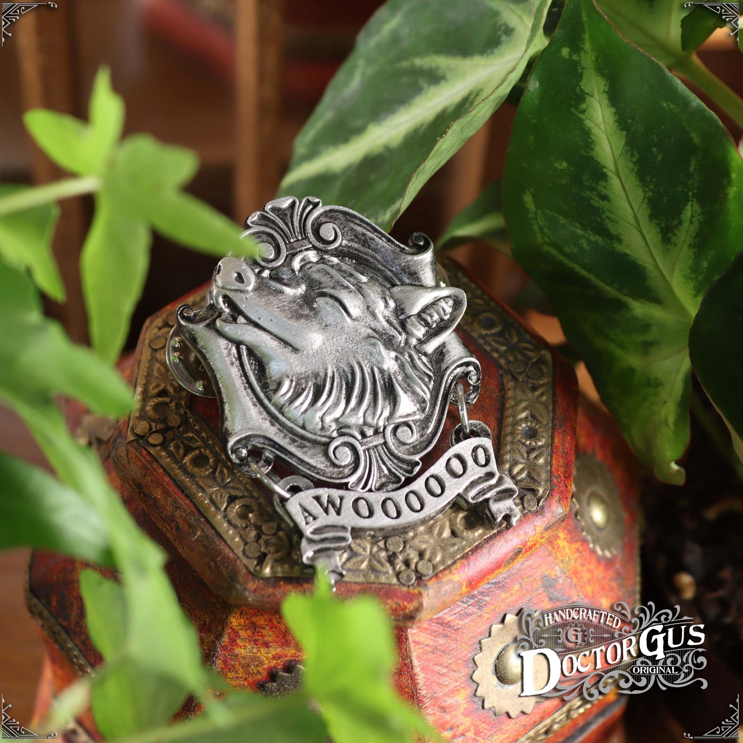 Awoo – Handcrafted Pewter Wolf Lapel Pin | Rogues Gallery by Doctor Gus Designs