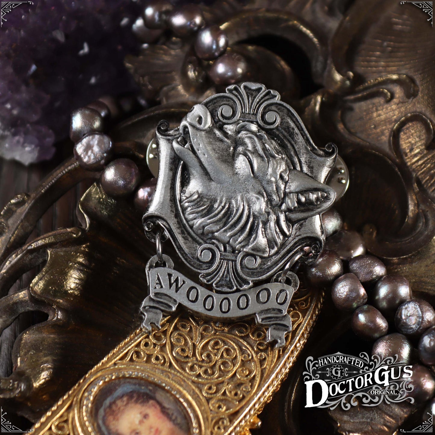 Awoo – Handcrafted Pewter Wolf Lapel Pin | Rogues Gallery by Doctor Gus Designs