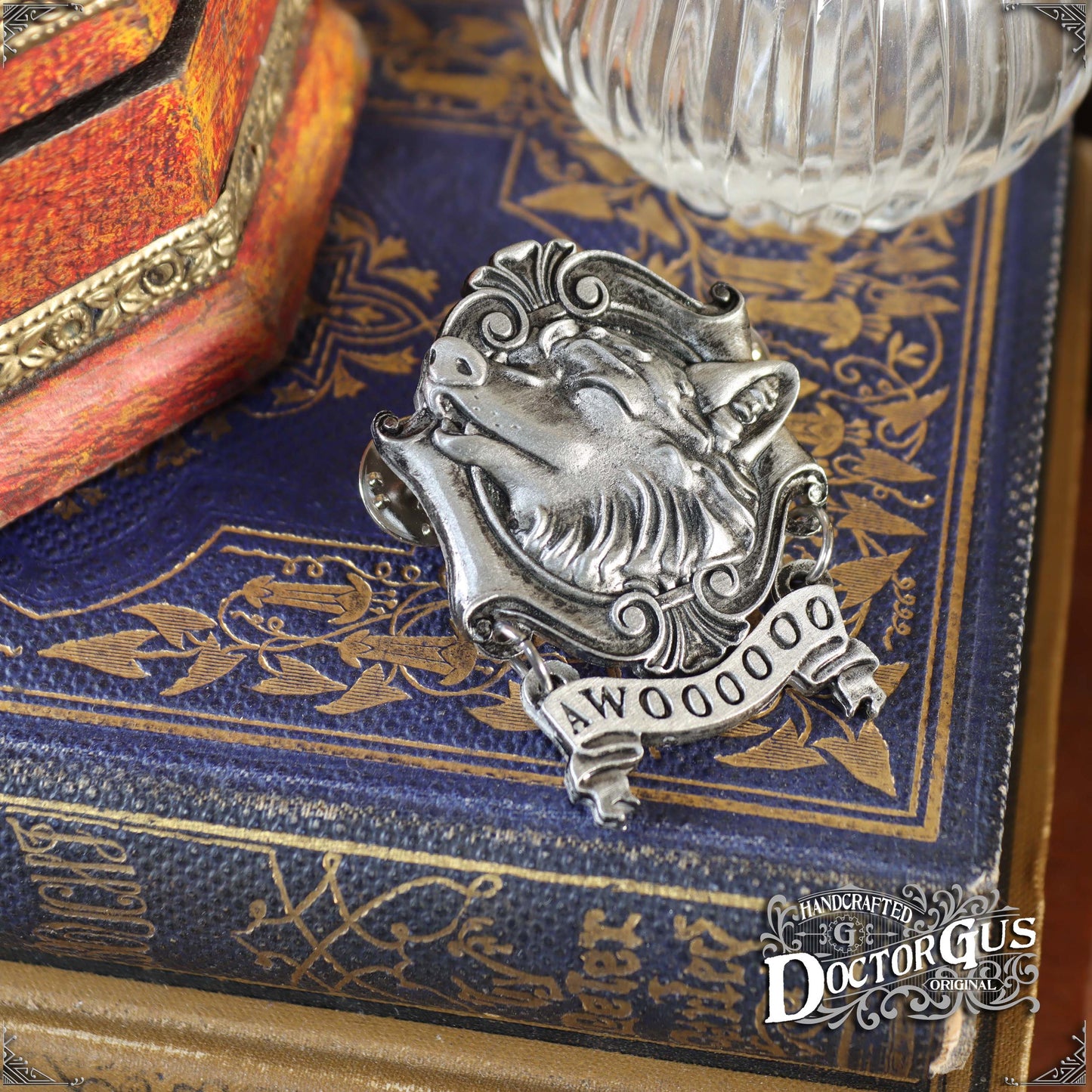 Awoo – Handcrafted Pewter Wolf Lapel Pin | Rogues Gallery by Doctor Gus Designs