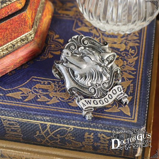 Awoo – Handcrafted Pewter Wolf Lapel Pin | Rogues Gallery by Doctor Gus Designs