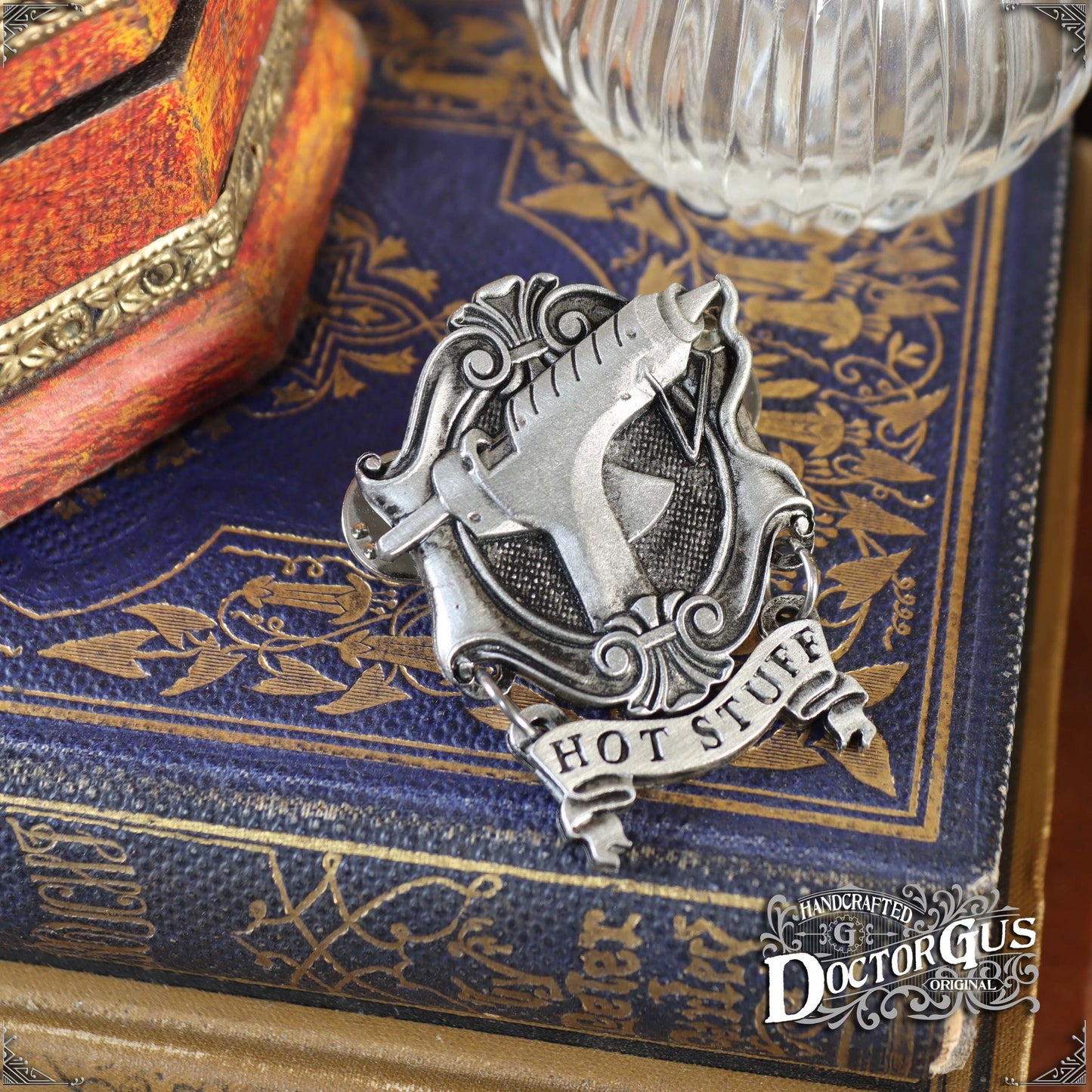 Hot Stuff – Handcrafted Pewter Hot Glue Gun Lapel Pin | Rogues Gallery by Doctor Gus Designs